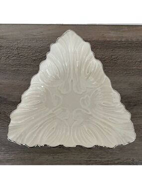 Vtg Lenox Special Edition Triangle Leaf Shape Candy Dish “Rare Silver Trimming”